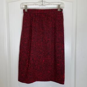 Celine Vintage Tweed Skirt Red Made in France 100% Wool Straight‎ Midi 36 2 / 4